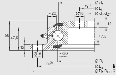 Single-row Four Point Contact Ball Slewing Bearing with flange (Non- gear teeth type)