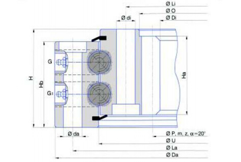 Double row ball slewing bearing (Internal gear type)